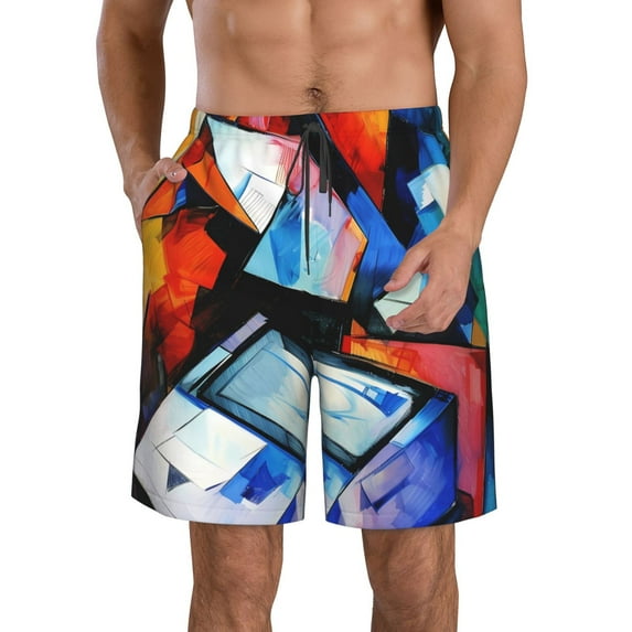 Kdxio Abstract Cubist Printer Pattern Mens Casual Shorts - Drawstring Summer Beach Sports Shorts for Men