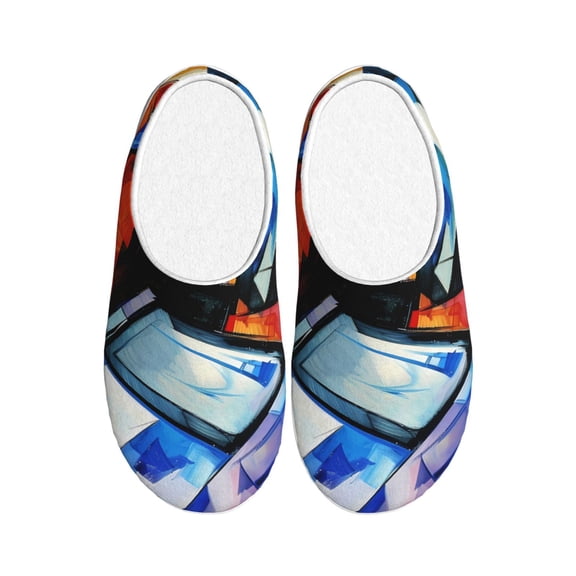 Kdxio Abstract Cubist Printer Women's Men's Slippers Plush Slip-On House Slipper for Winter Indoor Soft Cushion Non-slip Fluffy Slides Slippers-39/40