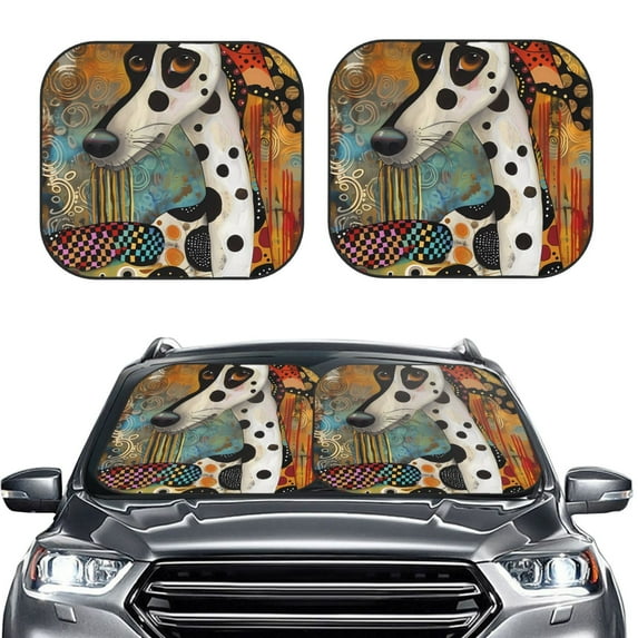 Kdxio Abstract Dalmatian Art Print 2-Piece Sun Shade Front Windshield - Foldable Car Front Window Sunshades for Most Sedans SUV Truck