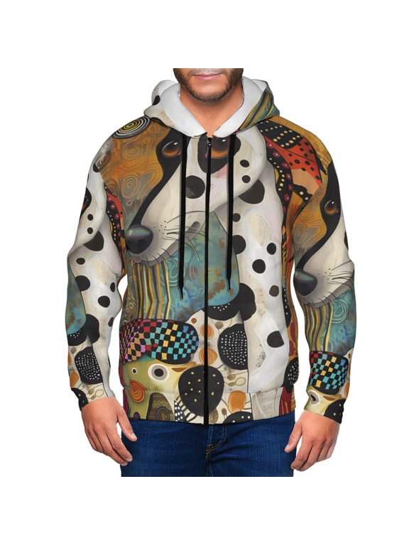 Abstract Dalmatian Art Print Men Hoodies Casual Hoodies for Men with Zip Pockets Full Zip Long Sleeve Sweatshirt Sports Hooded Jacket-Small