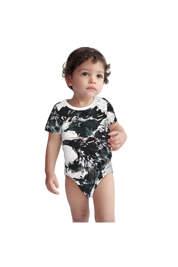 Abstract Eagle Ink Pattern Unisex Baby Cotton Short Sleeve Bodysuits-6 Months