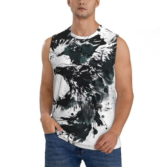 Kdxio Abstract Eagle Ink for Men's Muscle T-shirt,Sleeveless for Workout Running Athletic Gym Lounge Casual