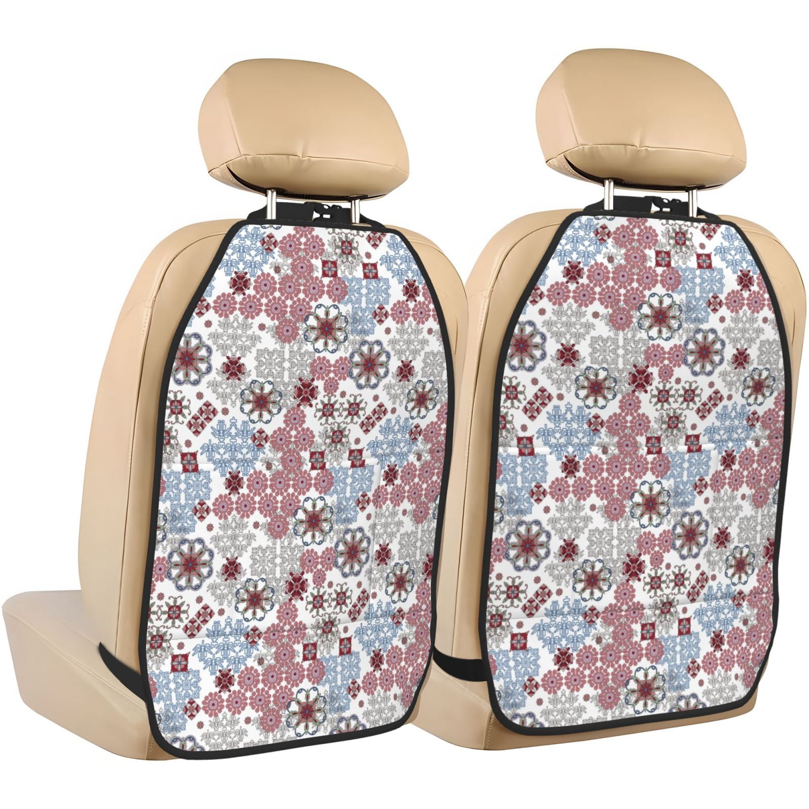 Kdxio Abstract Floral Print 2 Pack Car Kick Mat Seat Cover Back Protector Mat with Pockets for Organizer Backseat Protector and Storage Anti Kick Pad for Vehicles