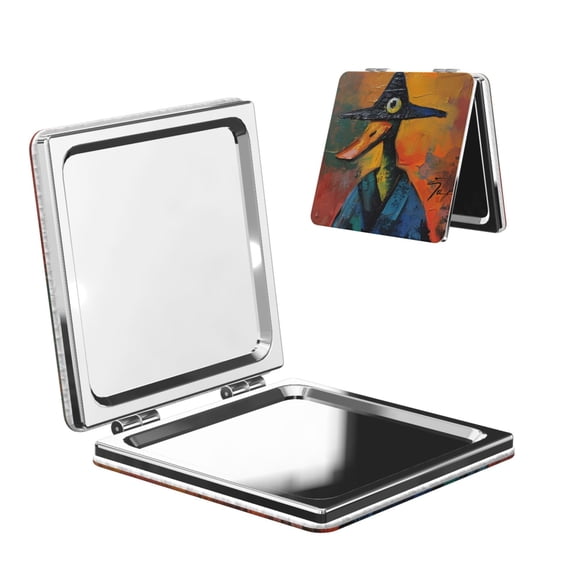 Kdxio Abstract Funny Duck Pocket Mirror, 1X/2X Travel Makeup Mirror 2-Sided Folding Small Mirror Portable Double-Sided Magnifying Cosmetic Mirror for Gift-Square