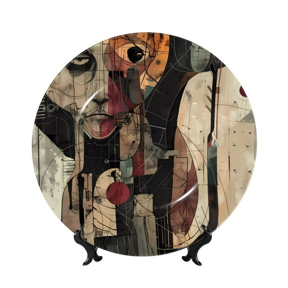Kdxio Abstract Geometric Faces Bone China Decorative Plate Ceramic Decorative Plate for Home Office Wall Stand Decorative Plates for Home Bedroom-7in
