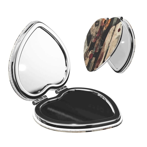 Kdxio Abstract Geometric Faces Pocket Mirror, 1X/2X Travel Makeup Mirror 2-Sided Folding Small Mirror Portable Double-Sided Magnifying Cosmetic Mirror for Gift-Heart Shape
