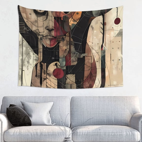 Kdxio Abstract Geometric Faces Wall Hanging Tapestries Banner For Bedroom College Dorm Home Living Room Party Decor 29X37 In