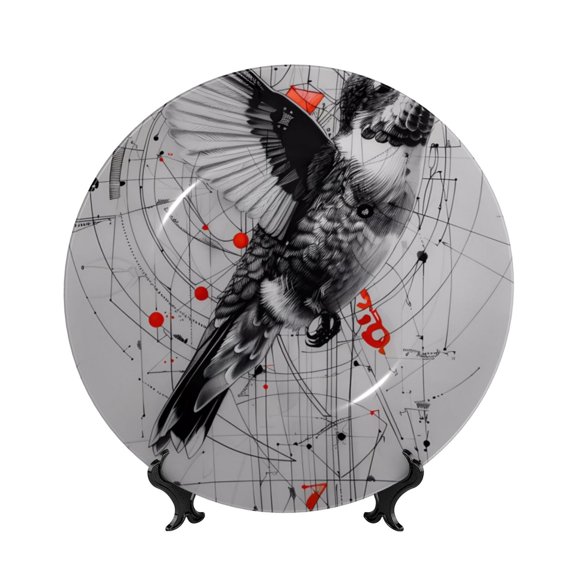 Kdxio Abstract Geometric Hummingbird Bone China Decorative Plate Ceramic Decorative Plate for Home Office Wall Stand Decorative Plates for Home Bedroom-10in