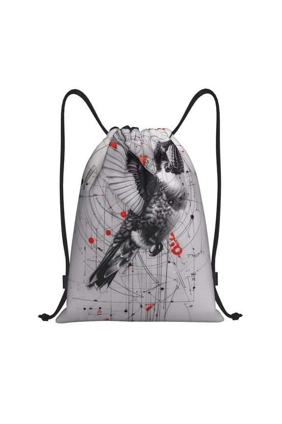 Abstract Geometric Hummingbird Print Drawstring Backpack Bag,Waterproof Draw String Back Sack, Gym Drawstring Bags Swim Bag For Unisex