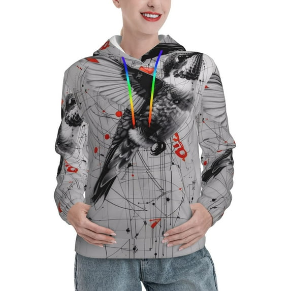Kdxio Abstract Geometric Hummingbird Print Womens Oversized Hoodies Sweatshirts Hooded Pullover Tops Sweaters Casual-Medium