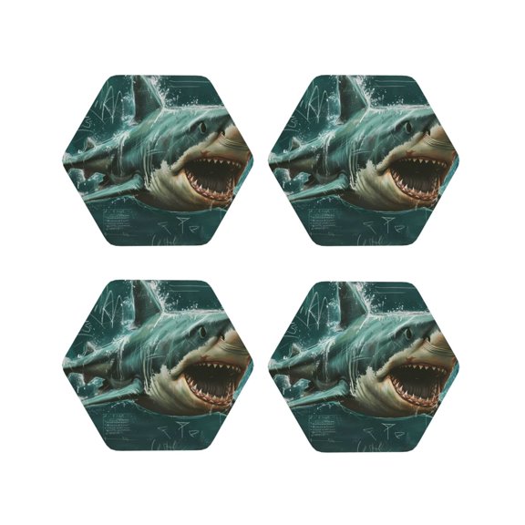 Kdxio Abstract Geometric Shark Funny Coasters,4 Pcs Leather Coasters,Housewarming Gifts,Protect Furniture from Water Marks Scratch and Damage