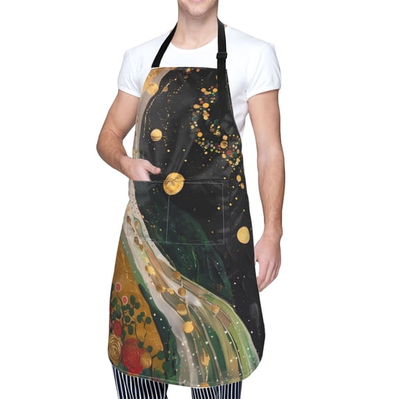 Kdxio Abstract Gold Floral Galaxy Apron with Pockets Adjustable Kitchen Aprons for Men Women Waterproof Aprons for Cooking,Drawing,Crafting, Baking Household Cleaning