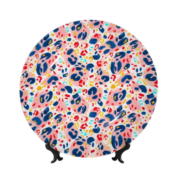 Kdxio Abstract Leopard Print Bone China Decorative Plate Ceramic Decorative Plate for Home Office Wall Stand Decorative Plates for Home Bedroom-8in