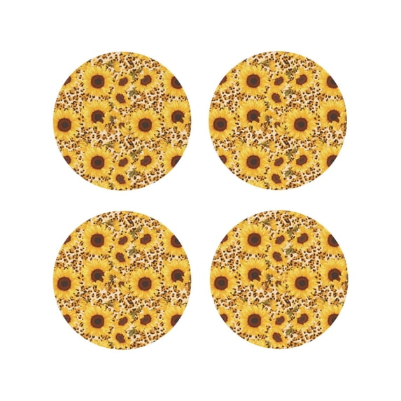 Kdxio Abstract Leopard Print Sunflower Funny Coasters,4 Pcs Leather Coasters,Housewarming Gifts,Protect Furniture from Water Marks Scratch and Damage