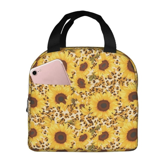 Kdxio Abstract Leopard Print Sunflower Print Insulated Lunch Bag,Reusable Tote Lunch Box for Women Men,Leakproof Cooler Lunch Bags for Work Office Travel Picnic