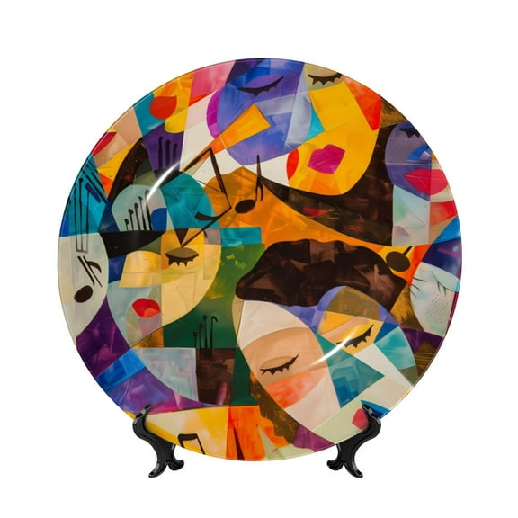 Kdxio Abstract Musical Faces Bone China Decorative Plate Ceramic Decorative Plate for Home Office Wall Stand Decorative Plates for Home Bedroom-7in