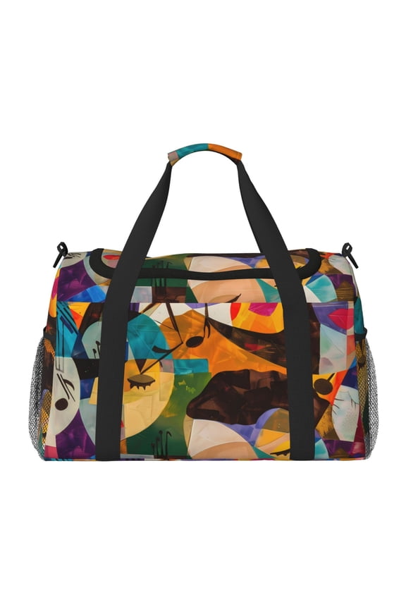 Abstract Musical Faces Travel Duffel Bag Gym Bag Weekender Travel Bag Gym Bag for Women &Men Airplane Travel Essentials for Flying