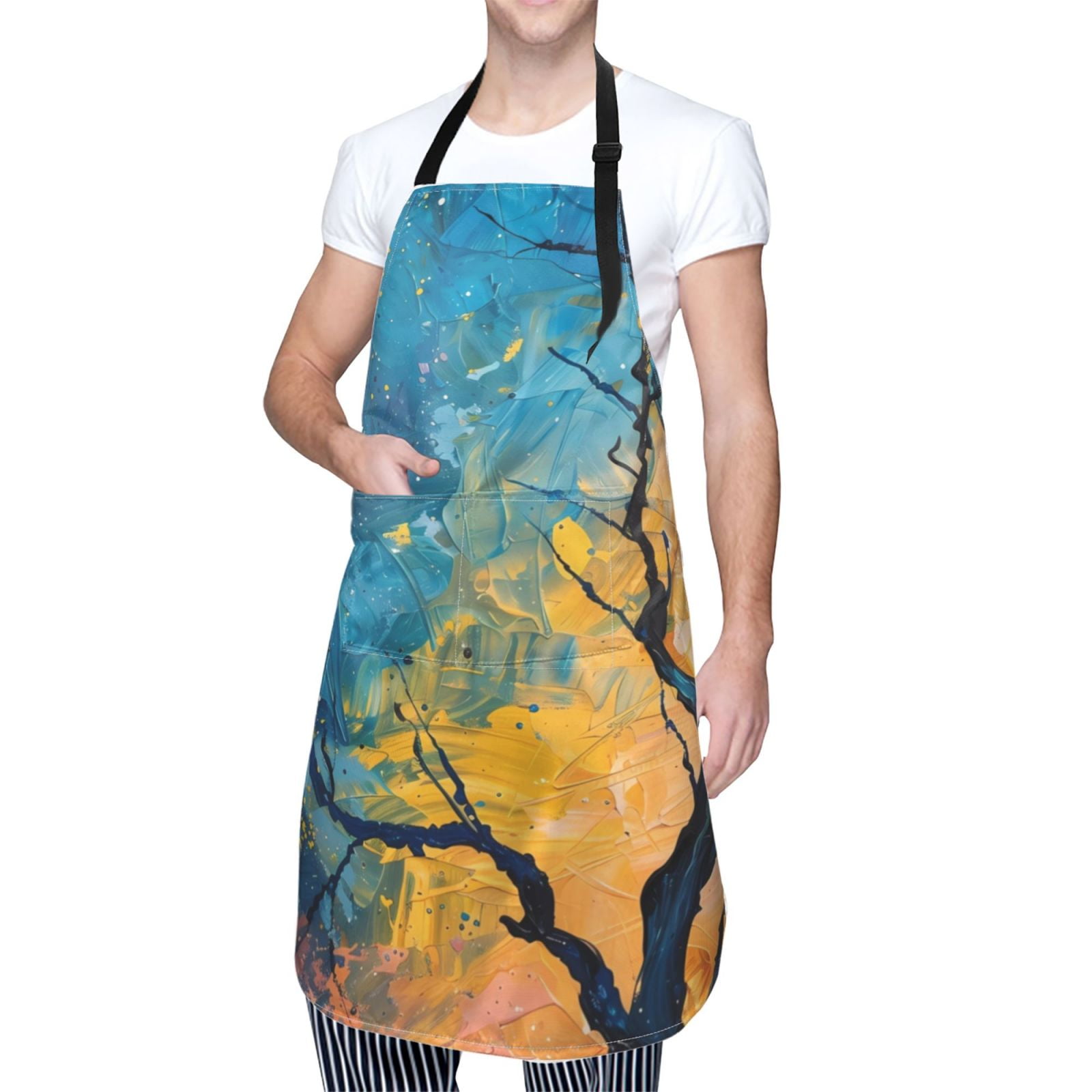 Kdxio Abstract Night Sky Tree Apron with Pockets Adjustable Kitchen Aprons for Men Women Waterproof Aprons for Cooking,Drawing,Crafting, Baking Household Cleaning