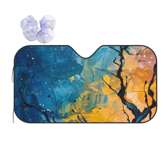 Kdxio Abstract Night Sky Tree Print Front Windshield Sun Shade,Folding Auto Sunshade for Car Truck SUV-Small