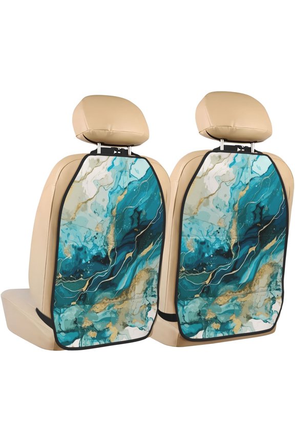 Abstract Ocean Currents Print 2 Pack Car Kick Mat Seat Cover Back Protector Mat with Pockets for Organizer Backseat Protector and Storage Anti Kick Pad for Vehicles
