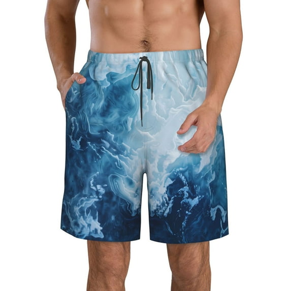 Kdxio Abstract Ocean Waves Pattern Mens Casual Shorts - Drawstring Summer Beach Sports Shorts for Men
