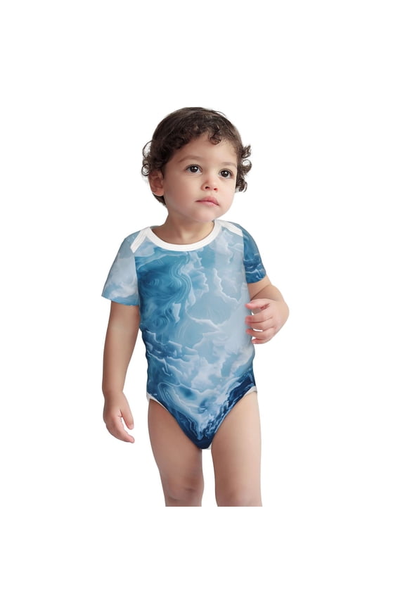Abstract Ocean Waves Pattern Unisex Baby Cotton Short Sleeve Bodysuits-12 Months