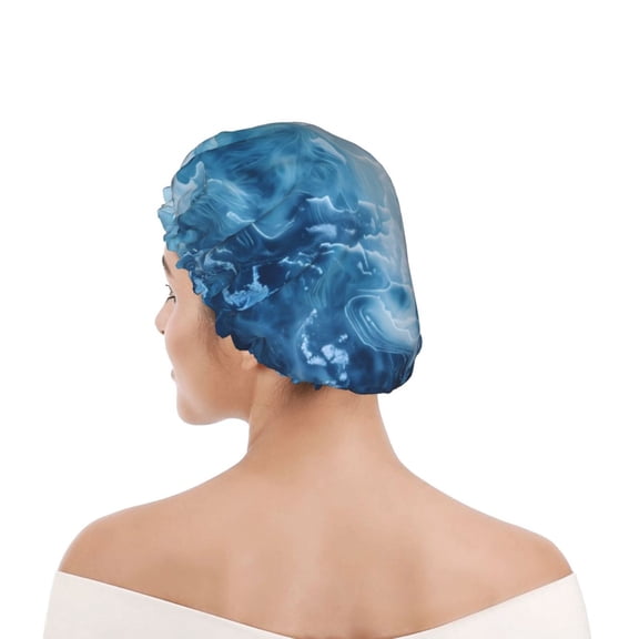 Kdxio Abstract Ocean Waves Print Shower Cap for Women,Elastic and Reusable,Double Waterproof Layers Bathing Hat