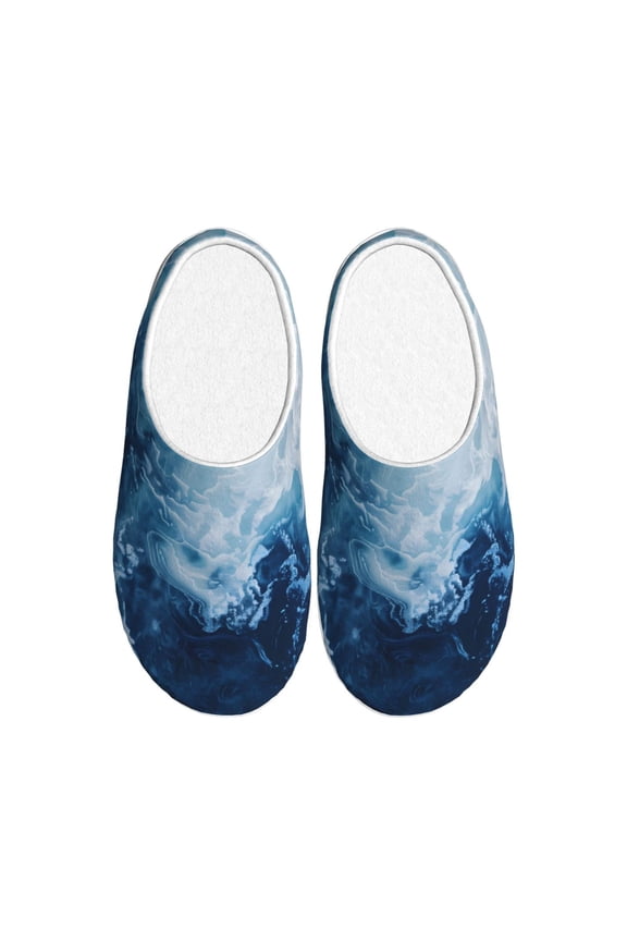 Abstract Ocean Waves Women's Men's Slippers Plush Slip-On House Slipper for Winter Indoor Soft Cushion Non-slip Fluffy Slides Slippers-46/47