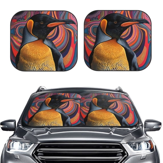 Kdxio Abstract Pattern Penguin Print 2-Piece Sun Shade Front Windshield - Foldable Car Front Window Sunshades for Most Sedans SUV Truck