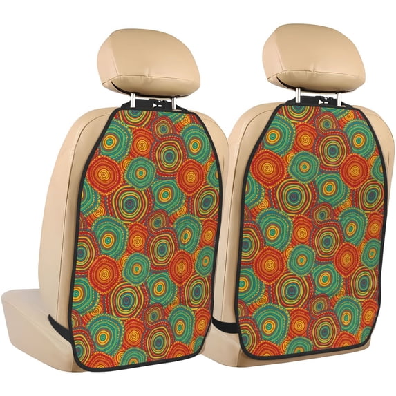 Kdxio Abstract Pattern Print 2 Pack Car Kick Mat Seat Cover Back Protector Mat with Pockets for Organizer Backseat Protector and Storage Anti Kick Pad for Vehicles
