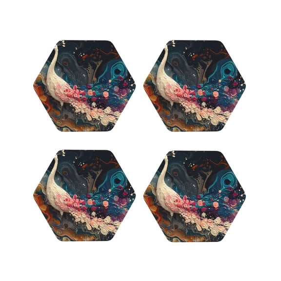 Kdxio Abstract Peacock Painting Funny Coasters,4 Pcs Leather Coasters,Housewarming Gifts,Protect Furniture from Water Marks Scratch and Damage