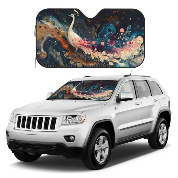 Kdxio Abstract Peacock Painting Print Windshield Sun Shade, Foldable Sun Blocker for Car,Truck,SUV Automotive Interior Sun Protection,Reflective Shade for Front Windshield(Medium)