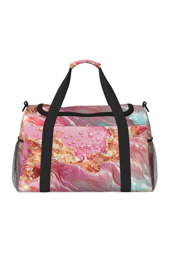 Abstract Pink Gold Splash Travel Duffel Bag Gym Bag Weekender Travel Bag Gym Bag for Women &Men Airplane Travel Essentials for Flying