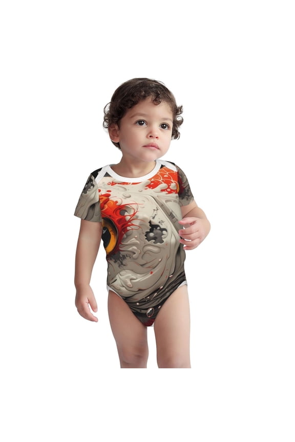 Abstract Red Koi Fish Art Pattern Unisex Baby Cotton Short Sleeve Bodysuits-18 Months