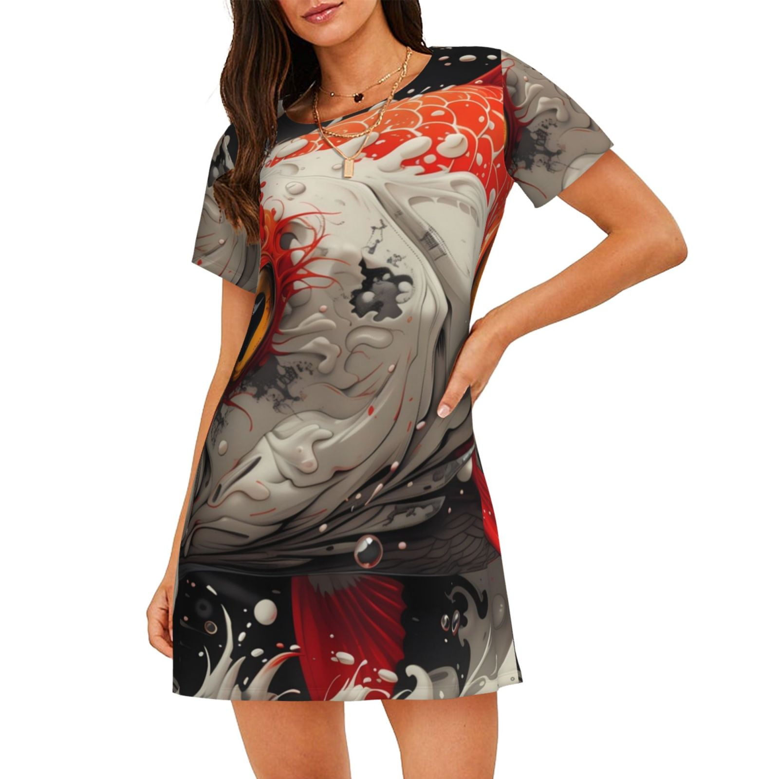 Kdxio Abstract Red Koi Fish Art Pattern Womens Short Sleeve Sleepshirt ...