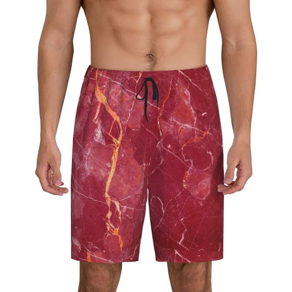 Kdxio Abstract Red Marble Print Mens Sleep Shorts Bottoms Soft Comfy Pajama Wear Pants with Drawstring Pockets