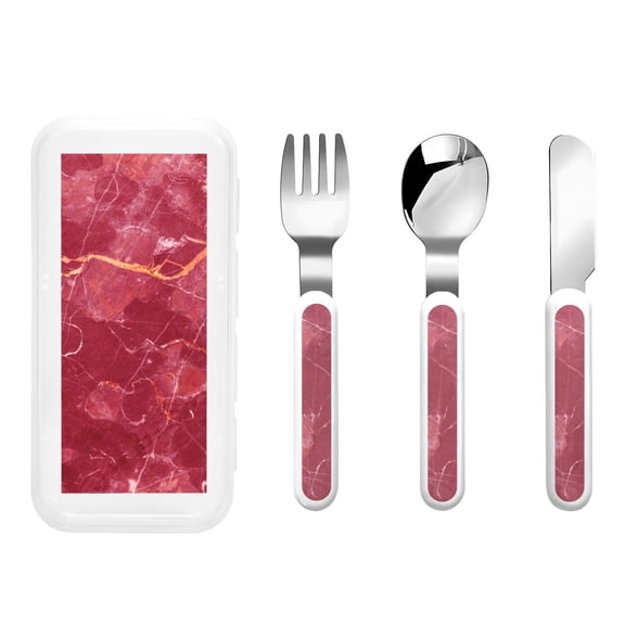 Kdxio Abstract Red Marble Toddler Utensils Set - Kids Silverware Set, Set Kids Utensils Set with Case for Preschooler Children