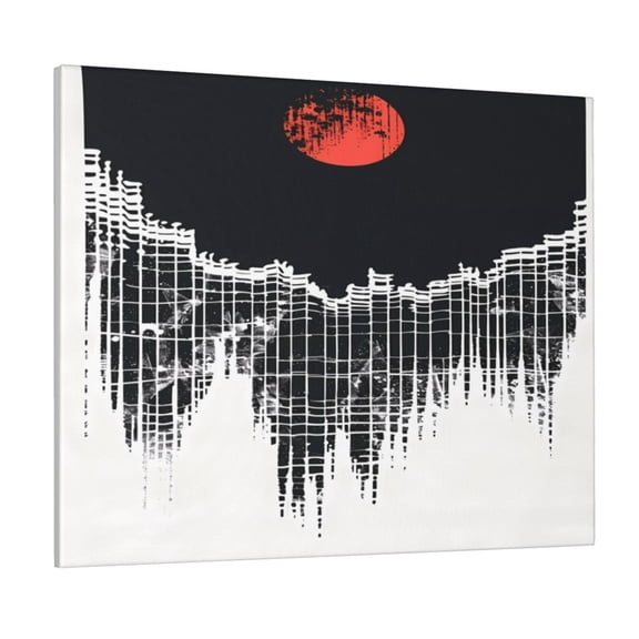 Kdxio Abstract Red Sun Design Pattern Canvas Wall Art for Living Room Wall Decor for Bedroom Bathroom Modern Framed Canvas Art Prints Ready to Hang,Horizontal