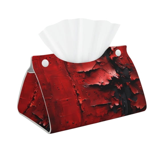 Kdxio Abstract Red Textured Canvas Print Tissue Box Cover,Modern PU Leather Rectangular Tissue Box Holder for Bathroom Living Room Bedroom Office Desk Car Home