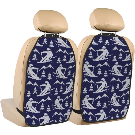 Kdxio Abstract Skiing Print 2 Pack Car Kick Mat Seat Cover Back Protector Mat with Pockets for Organizer Backseat Protector and Storage Anti Kick Pad for Vehicles