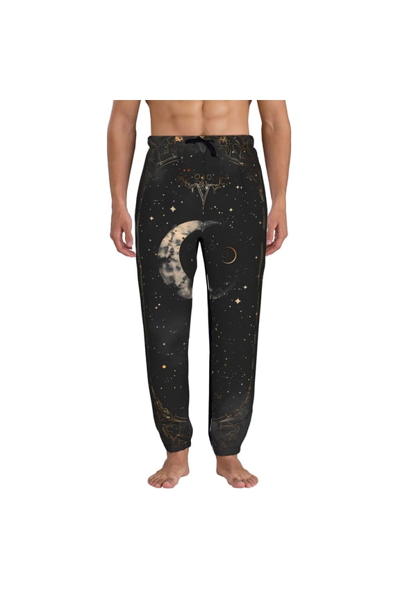 Abstract Starry Sky Moon Pattern Joggers,Sweatpants for Men with Pockets-Large