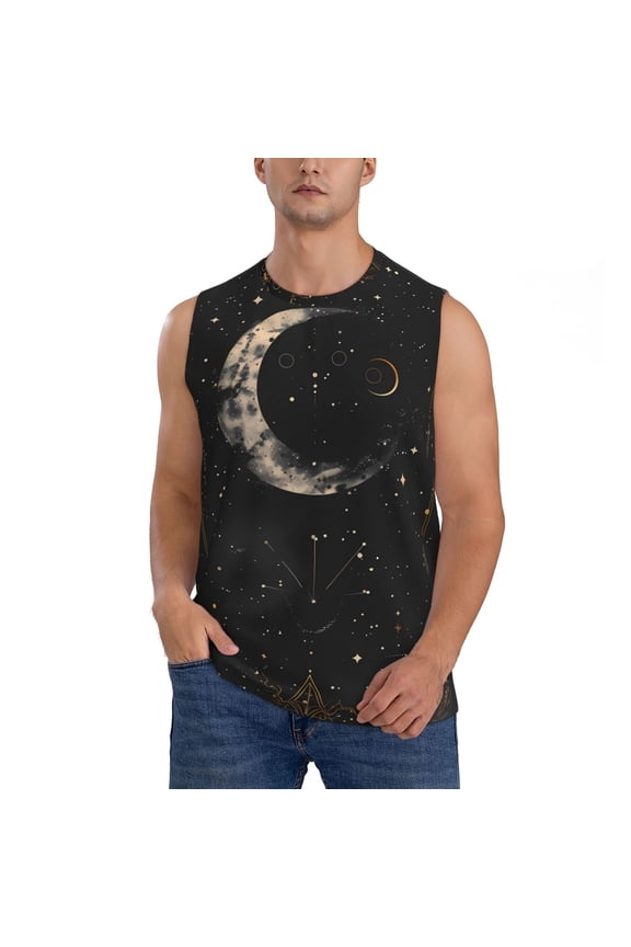 Abstract Starry Sky Moon for Men's Muscle T-shirt,Sleeveless for Workout Running Athletic Gym Lounge Casual
