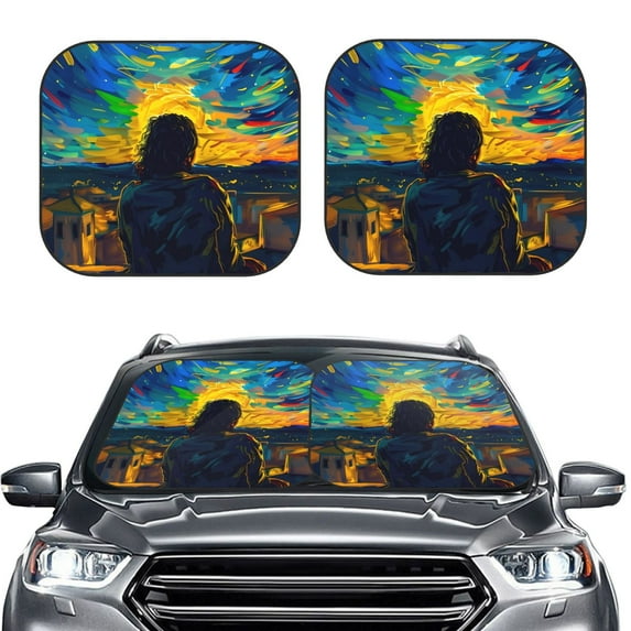 Kdxio Abstract Starry Sky Print 2-Piece Sun Shade Front Windshield - Foldable Car Front Window Sunshades for Most Sedans SUV Truck