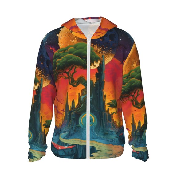 Kdxio Abstract Tree Castle Print Women Men Sun Protection UPF 50  Jackets Zip Up Long Sleeve Hoodie Hiking Lightweight with Pockets