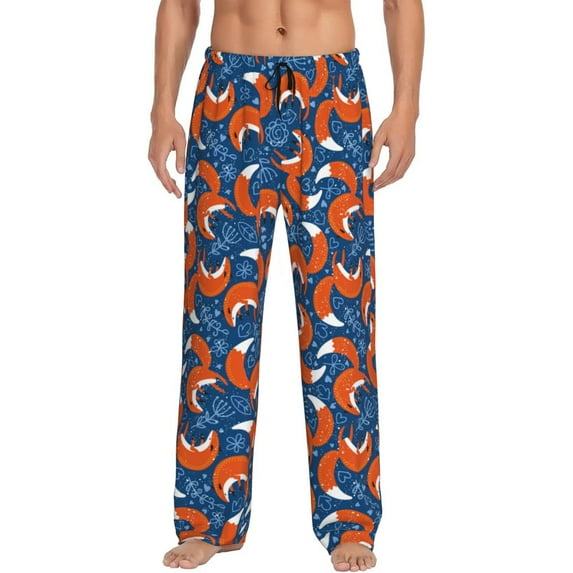 Kdxio Abstract Vintage Fox and Plants Print Men's Sleep Pajama Pant Lounge Pants with Pockets-Medium