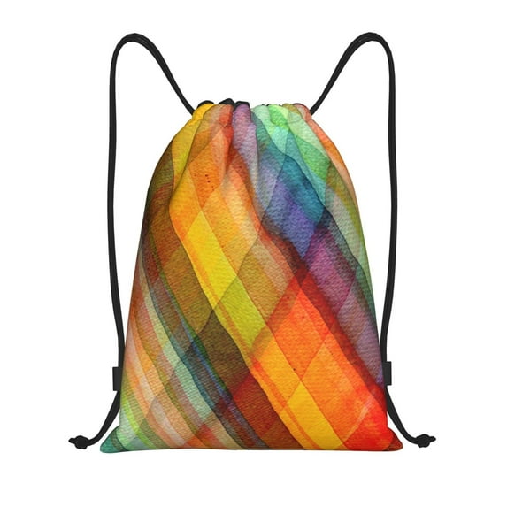 Kdxio Abstract Watercolors Tartan Print Drawstring Backpack Bag,Waterproof Draw String Back Sack, Gym Drawstring Bags Swim Bag For Unisex