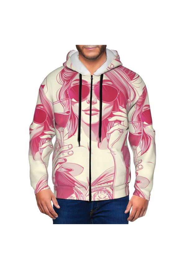 Ace Of Diamonds Lady Print Men Hoodies Casual Hoodies for Men with Zip Pockets Full Zip Long Sleeve Sweatshirt Sports Hooded Jacket-Small