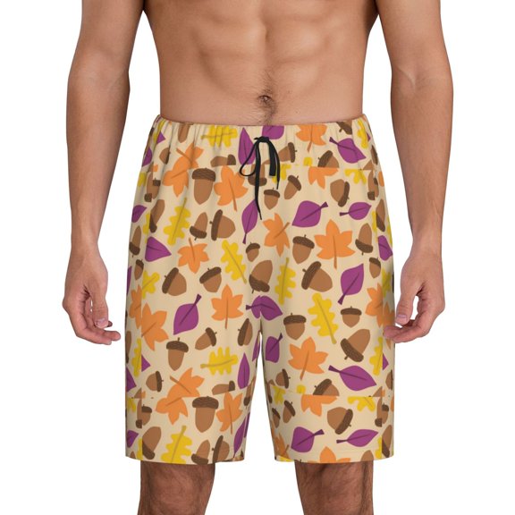 Kdxio Acorn Autumn Fall Leaf Leaves Print Mens Sleep Shorts Bottoms Soft Comfy Pajama Wear Pants with Drawstring Pockets