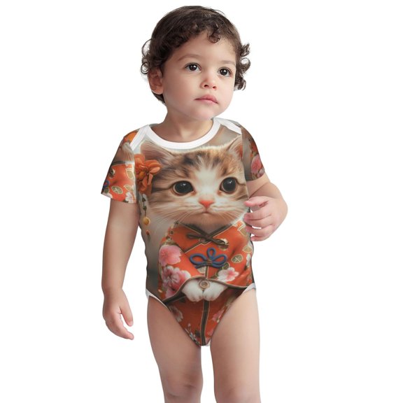 Kdxio Adorable Kitten In Kimono Pattern Unisex Baby Cotton Short Sleeve Bodysuits-2 Years