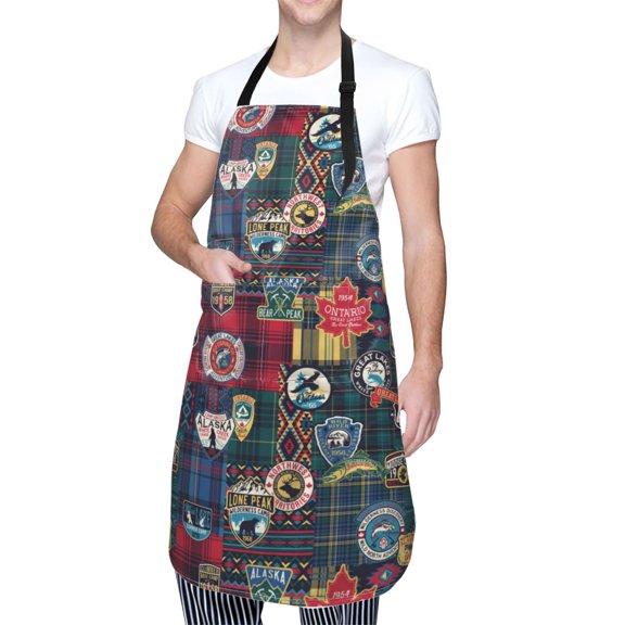 Kdxio Adventure Camping Badge Apron with Pockets Adjustable Kitchen Aprons for Men Women Waterproof Aprons for Cooking,Drawing,Crafting, Baking Household Cleaning